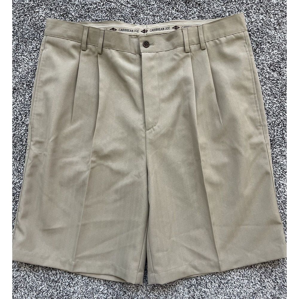 CARIBBEAN Joe Men's Casual Shorts 36 Beach Golf Wear Pleated Khaki‎ Tan